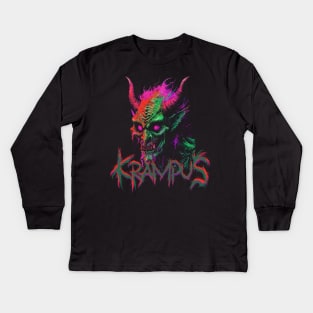 Psychedelic Krampus Deathcore Style Design - Mystical Metal Fusion Kids Long Sleeve T-Shirt